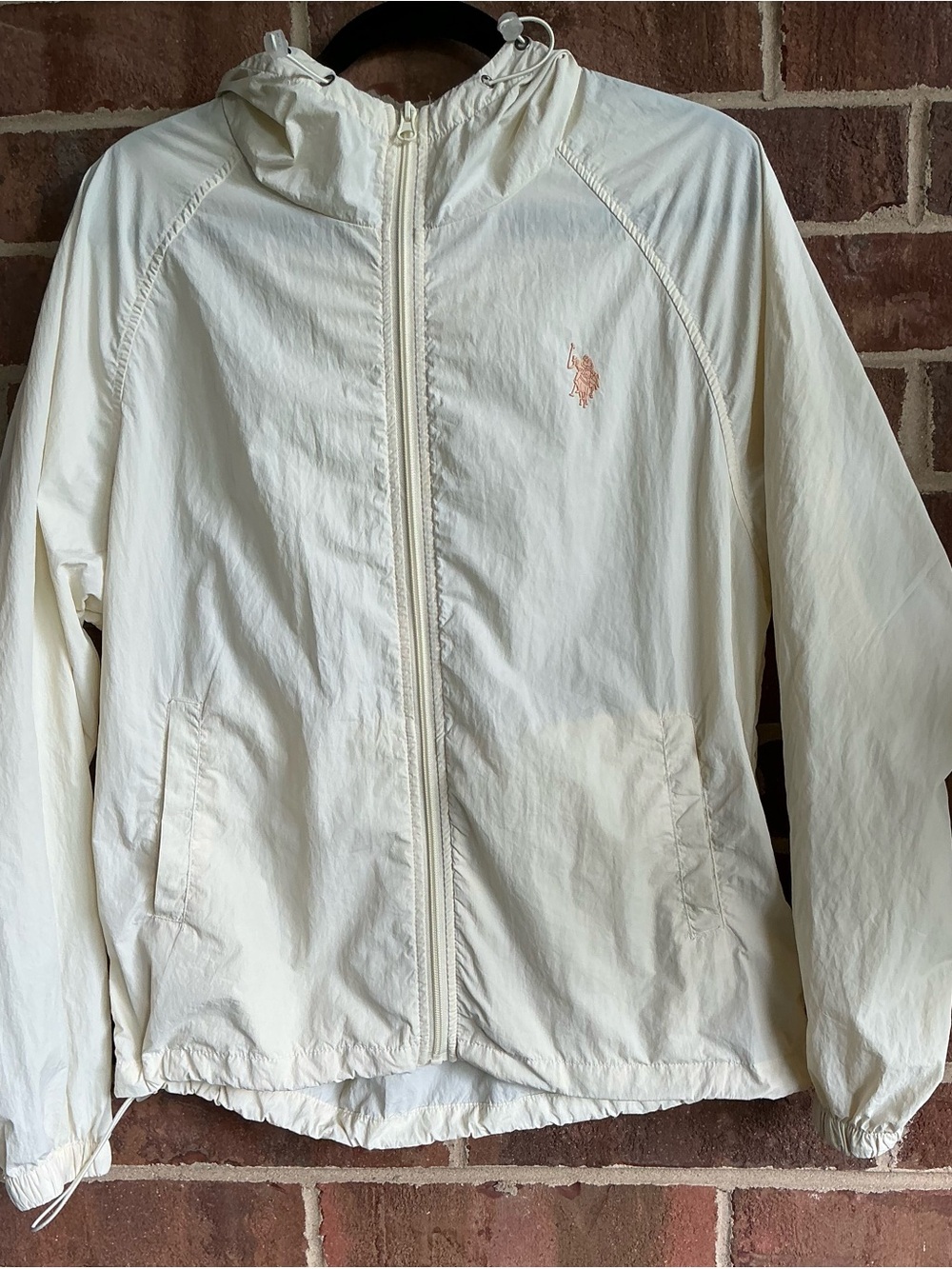 Ralph Lauren Cream Hooded Windbreaker with Embroidered Pony